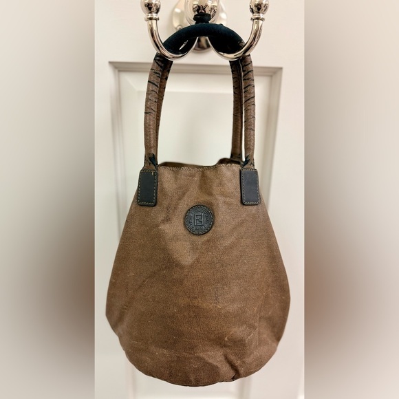 Fendi Handbags - FENDI Vintage Rare Roma 1925 Brown Coated Canvas Palazzo Bucket Tote Handbag